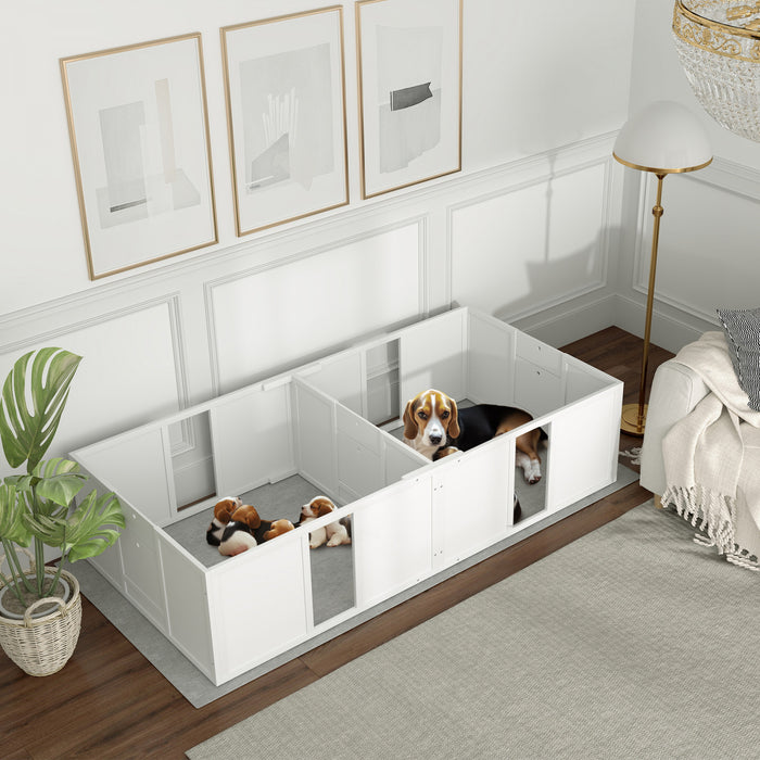 Pawhut Boite De Mise Bas Pour Chiens Et Chiots, Enclos De Mise Bas Pour Chien, Interieur Avec Portes Amovibles A Hauteur Reglable, Pour Chiens De Petite Taille, 77\" X 38\" X 19\"