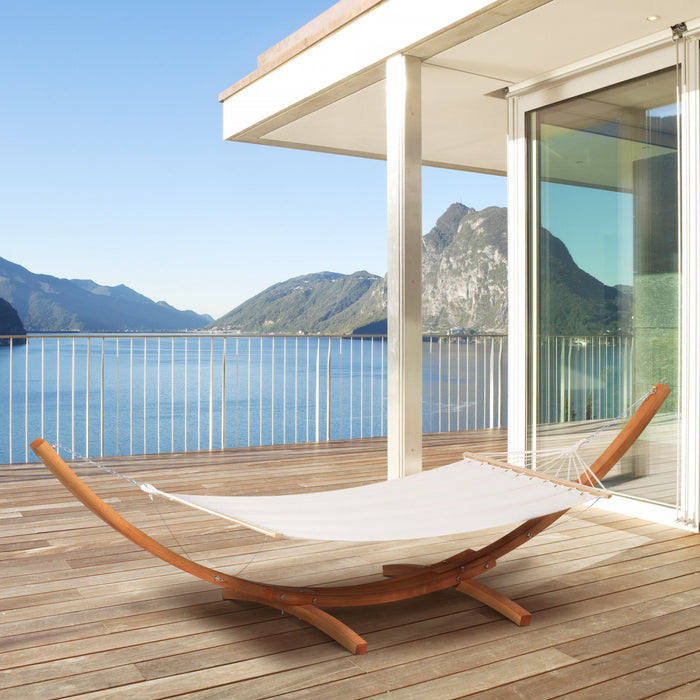 Outsunny Hamac De Camping Arche Exterieure En Bois Hamac Lit Avec Support Avec Sangles Et Crochets, Blanc
