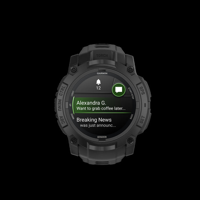 Garmin Instinct 3 AMOLED Edition Tactique – Montre GPS 50 mm Robuste, Multi-bande GNSS, Lampe Integree, Autonomie 24 Jours
