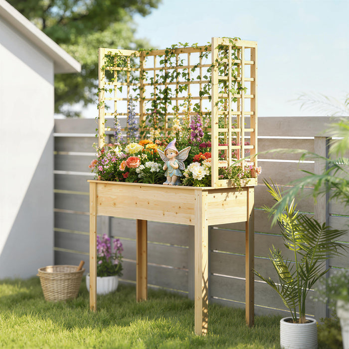 Outsunny Jardiniere surelevee en bois avec 3 treillis