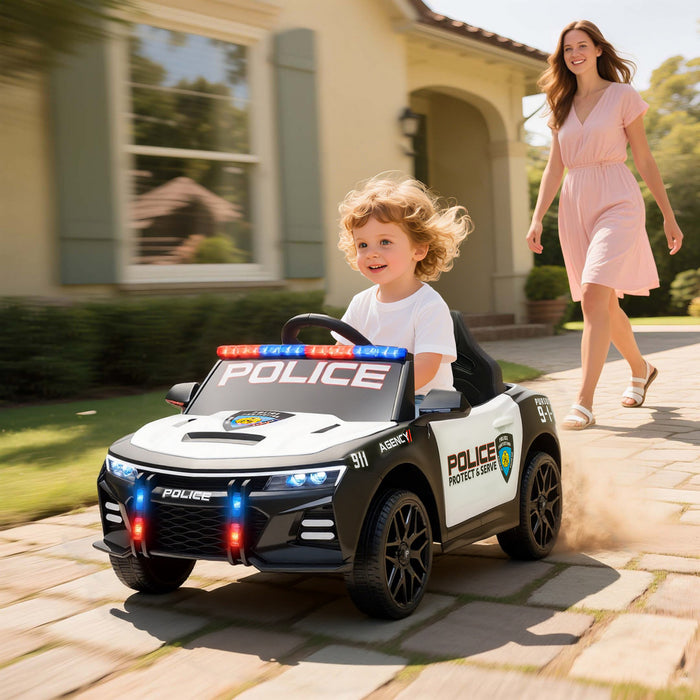 Qaba Voiture De Police Electrique Pour Enfants, Alimentee Par Batterie 12 V