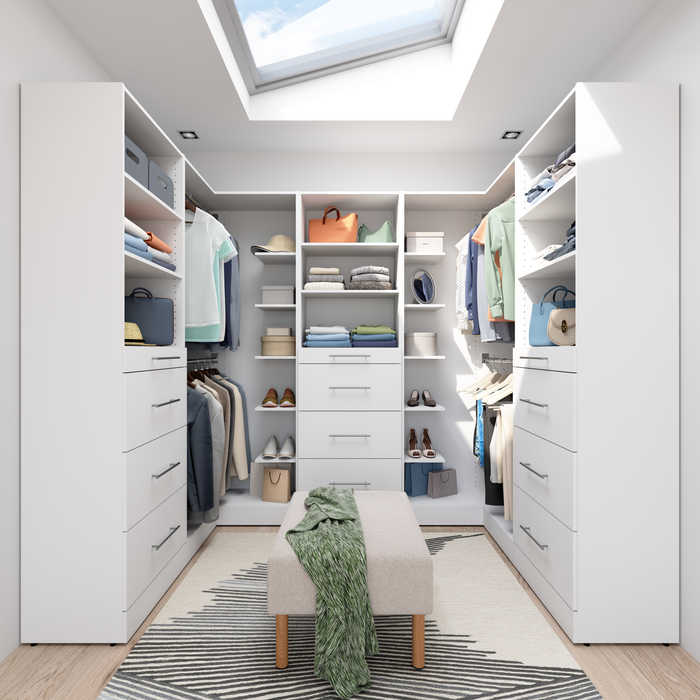Système de pièce-penderie en forme de U modulaire Florence de Bestar de 94 po avec tringles et rangement - blanc