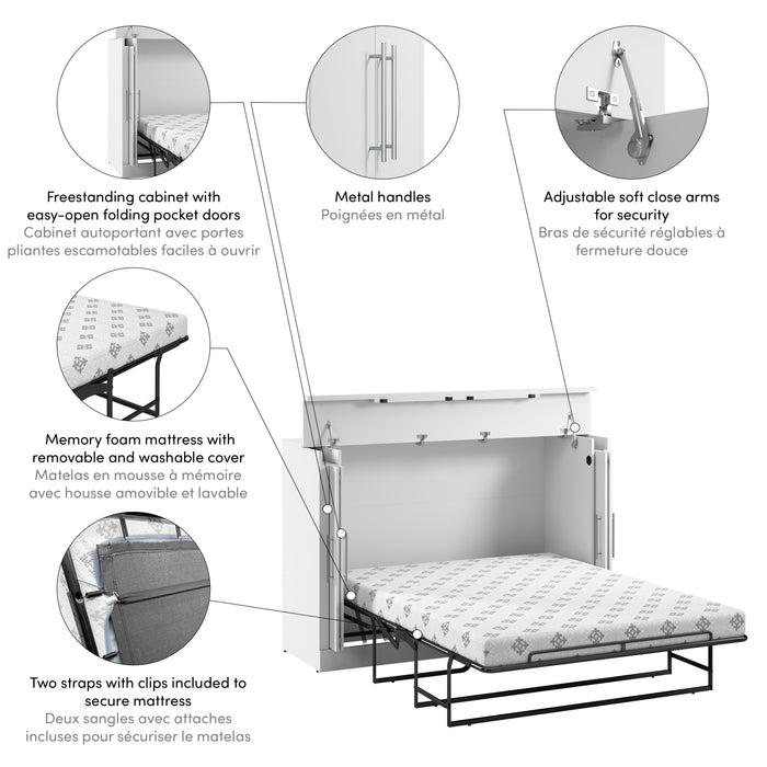 Armoire-lit double Nebula de Bestar de 69 po (L) avec matelas - blanche