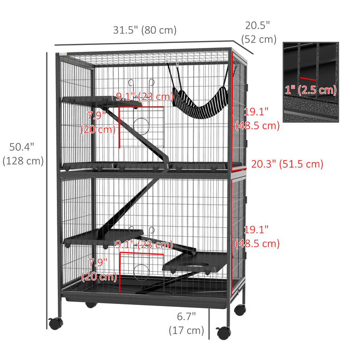 Pawhut Cage Roulante A 5 Niveaux Pour Petits Animaux, Cage Pour Cochon D'inde, Furet, Chinchilla, Chaton, Lapin, Petite Maison De Jeu Pour Animaux De Compagnie Avec Hamac, Plateau Amovible, Gris