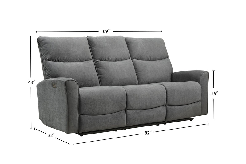 Sofa à inclinaison électrique Quest de 82,5 po en tissu de chenille- gris