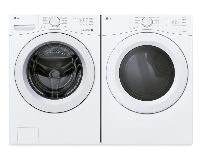 Laveuse à chargement frontal à très grande capacité de 5,2 pi3 et sécheuse électrique de 7,4 pi3 avec AI Sensor DryMD de LG - blanches
