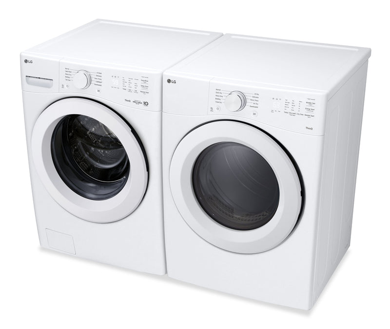 Laveuse à chargement frontal à très grande capacité de 5,2 pi3 et sécheuse électrique de 7,4 pi3 avec AI Sensor DryMD de LG - blanches