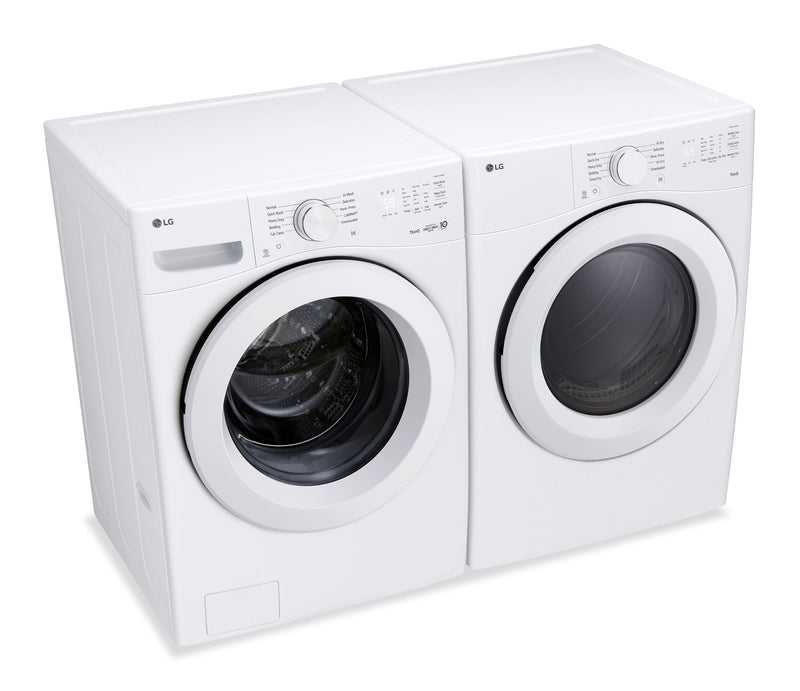 Laveuse à chargement frontal à très grande capacité de 5,2 pi3 et sécheuse électrique de 7,4 pi3 avec AI Sensor DryMD de LG - blanches