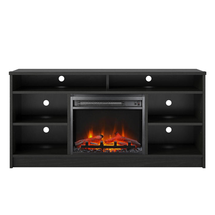 Meuble pour téléviseur Hendrix d’Ameriwood Home de 55 po avec foyer électrique et tablettes - chêne noir
