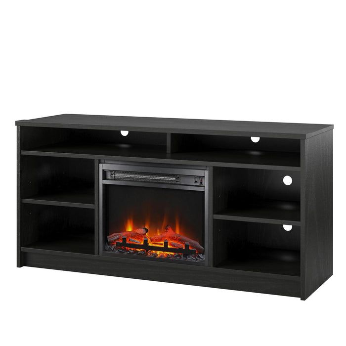 Meuble pour téléviseur Hendrix d’Ameriwood Home de 55 po avec foyer électrique et tablettes - chêne noir