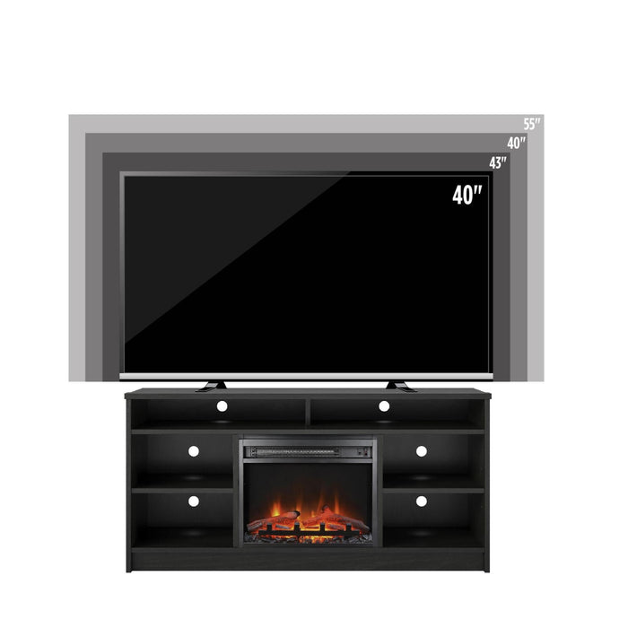 Meuble pour téléviseur Hendrix d’Ameriwood Home de 55 po avec foyer électrique et tablettes - chêne noir