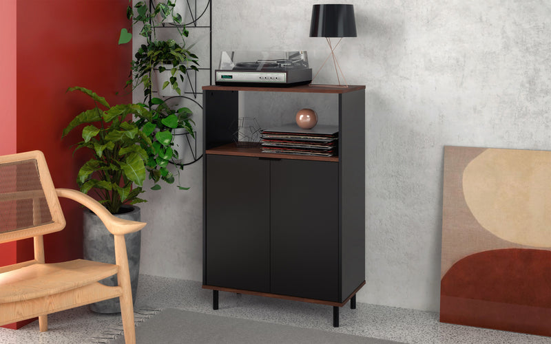 Armoire décorative Mosholu de Manhattan Comfort avec 3 tablettes - noire et brun noix
