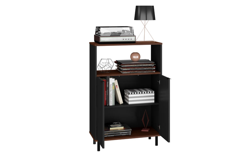 Armoire décorative Mosholu de Manhattan Comfort avec 3 tablettes - noire et brun noix