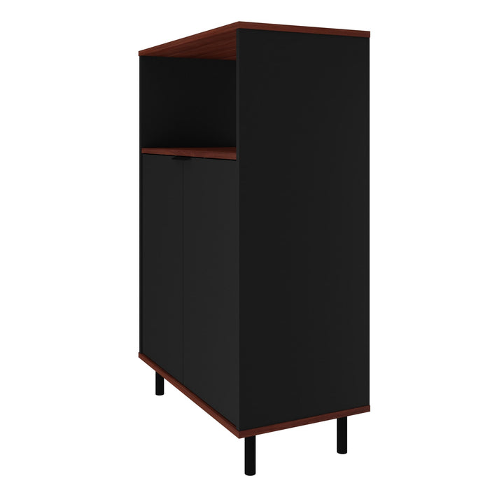 Armoire décorative Mosholu de Manhattan Comfort avec 3 tablettes - noire et brun noix
