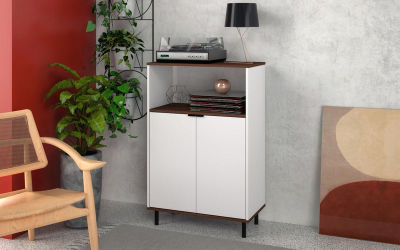 Armoire décorative Mosholu de Manhattan Comfort avec 3 tablettes - blanche et brun noix