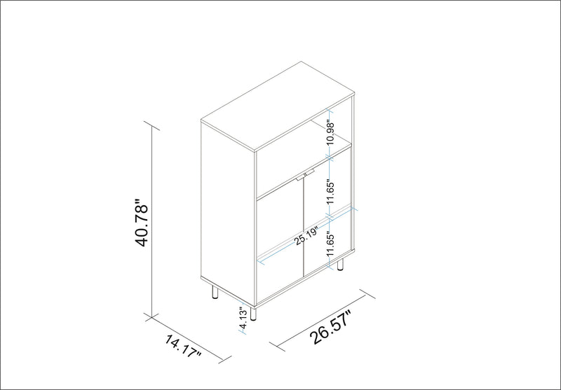 Armoire décorative Mosholu de Manhattan Comfort avec 3 tablettes - blanche et brun noix