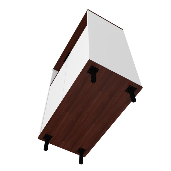 Armoire décorative Mosholu de Manhattan Comfort avec 3 tablettes - blanche et brun noix