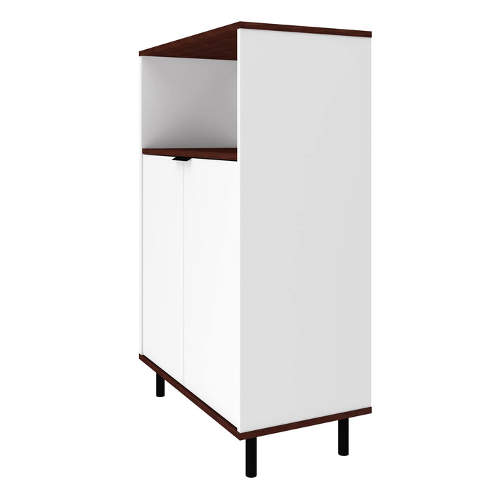 Armoire décorative Mosholu de Manhattan Comfort avec 3 tablettes - blanche et brun noix