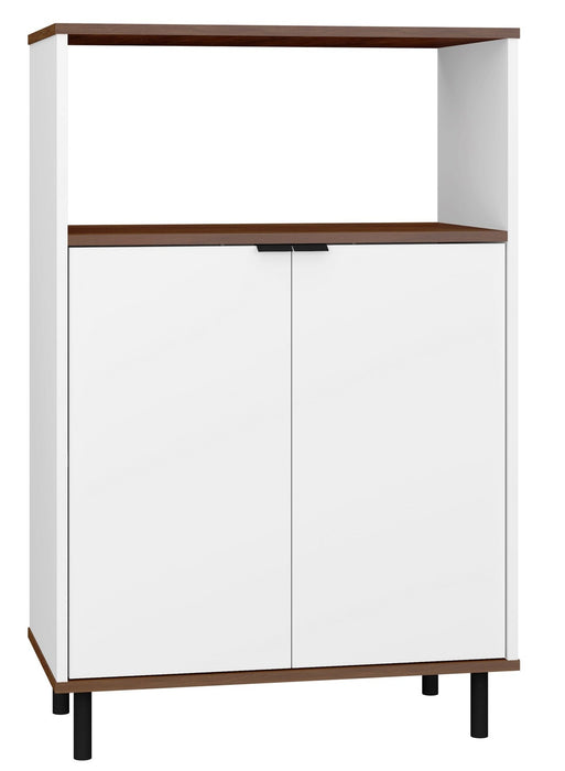 Armoire décorative Mosholu de Manhattan Comfort avec 3 tablettes - blanche et brun noix