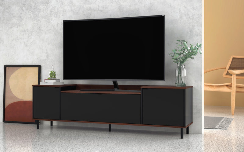Meuble pour téléviseur Mosholu de Manhattan Comfort de 66,93 po avec 3 tablettes - noir et brun noix