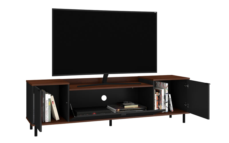Meuble pour téléviseur Mosholu de Manhattan Comfort de 66,93 po avec 3 tablettes - noir et brun noix