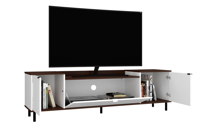 Meuble pour téléviseur Mosholu de Manhattan Comfort de 66,93 po avec 3 tablettes - blanc et brun noix