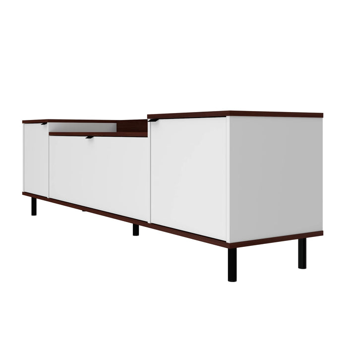 Meuble pour téléviseur Mosholu de Manhattan Comfort de 66,93 po avec 3 tablettes - blanc et brun noix