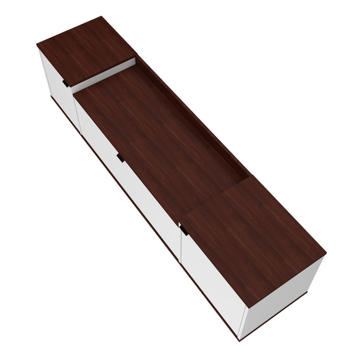 Meuble pour téléviseur Mosholu de Manhattan Comfort de 66,93 po avec 3 tablettes - blanc et brun noix