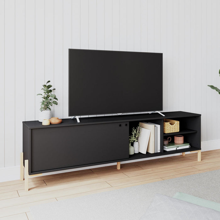 Meuble pour téléviseur Bowery de Manhattan Comfort de 72,83 po avec 4 tablettes - noir et chêne