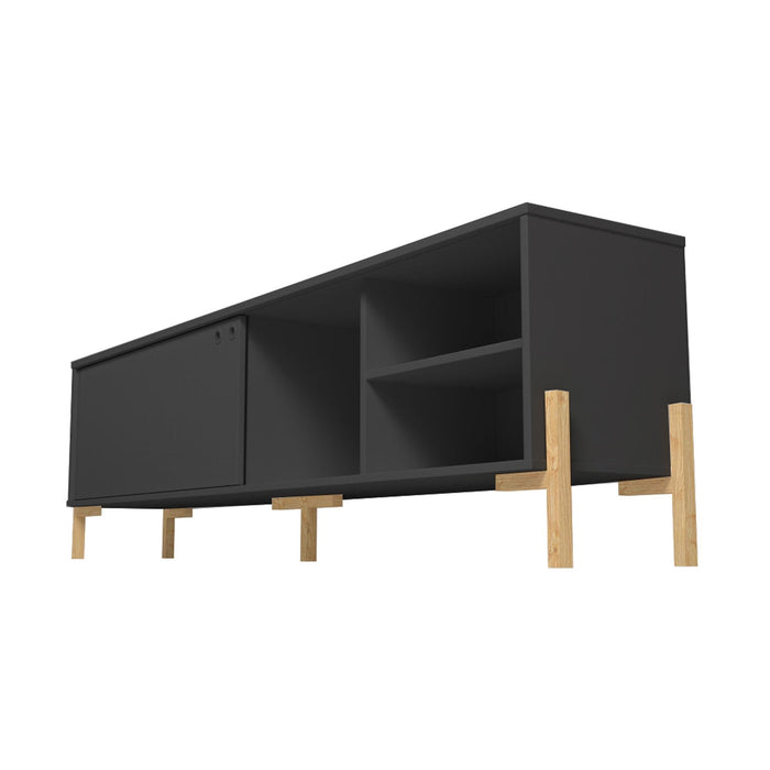 Meuble pour téléviseur Bowery de Manhattan Comfort de 72,83 po avec 4 tablettes - noir et chêne