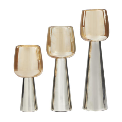 Stainless Steel Glass 8"/10"/12" Candle Holder - Set of 3|Bougeoir de 8 po/10 po/12 po en verre et acier inoxydable - ensemble de 3