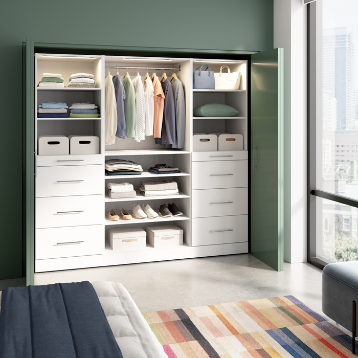 Système de garde-robe et pièce-penderie modulaire Florence de Bestar de 85 po avec éclairage à DEL et rangement - blanc