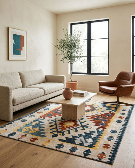 Carpette Mosaic taupe et cuivre lavable à la machine - 6 pi 0 po x 9 pi 0 po