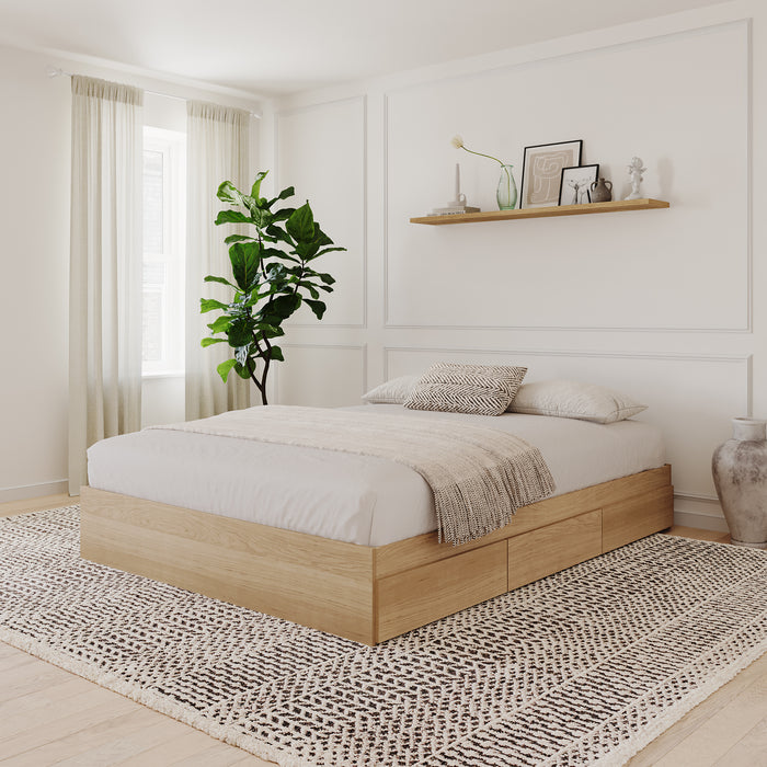 Lit plateforme double Nordika avec rangement - érable naturel