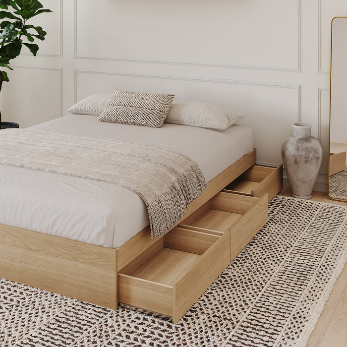 Lit plateforme double Nordika avec rangement - érable naturel