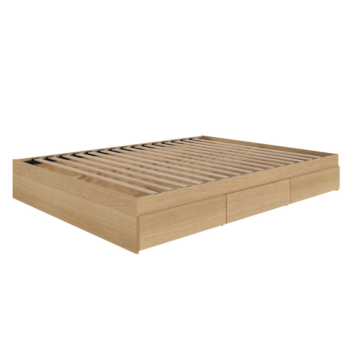 Lit plateforme double Nordika avec rangement - érable naturel