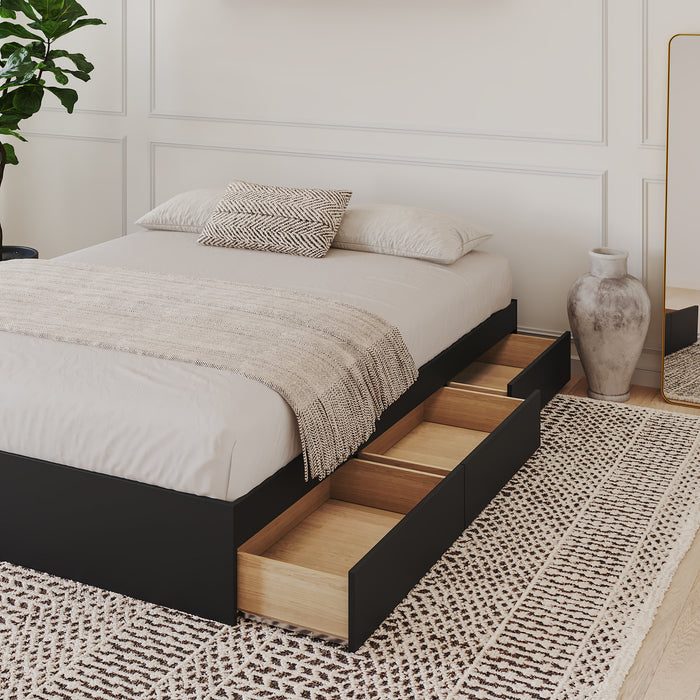 Lit plateforme double Nordika avec rangement - noir