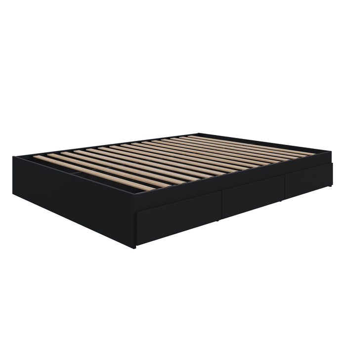 Lit plateforme double Nordika avec rangement - noir