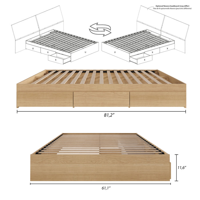 Grand lit plateforme Nordika avec rangement - érable naturel