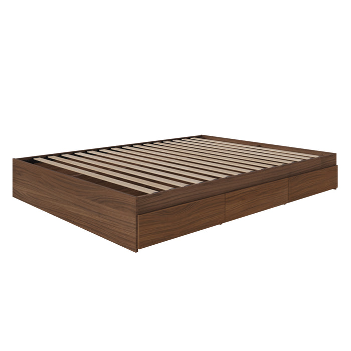 Grand lit plateforme Nordika avec rangement - noyer