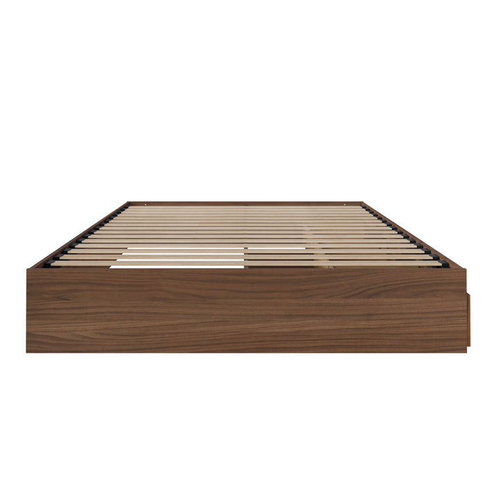 Grand lit plateforme Nordika avec rangement - noyer