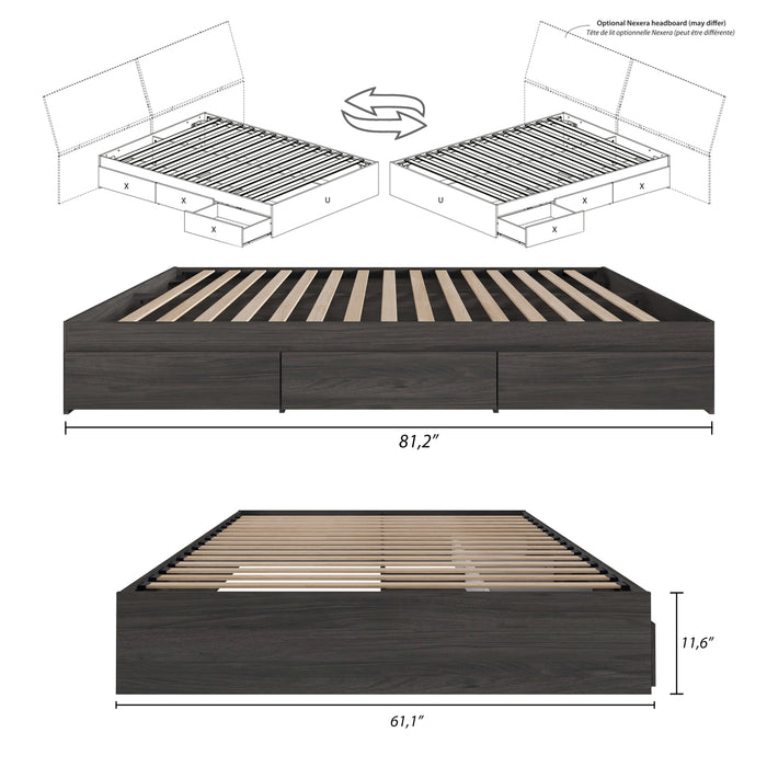 Grand lit plateforme Nordika - gris écorce