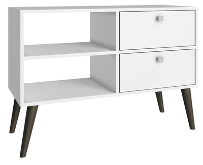 Manhattan Comfort Practical Dalarna TV Stand with 2 Open Shelves & 2 Drawers - White|Meuble pour téléviseur pratique Dalarna de Manhattan Comfort avec 2 tablettes ouvertes et 2 tiroirs - blanc