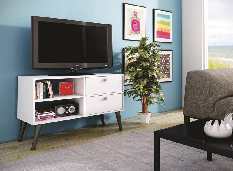 Meuble pour téléviseur pratique Dalarna de Manhattan Comfort avec 2 tablettes ouvertes et 2 tiroirs - blanc