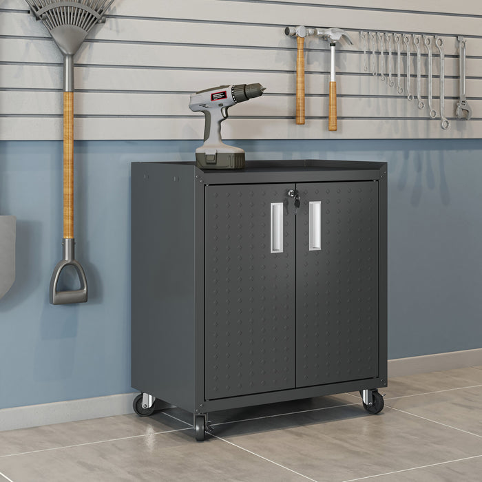 Armoire mobile Fortress de Manhattan Comfort de 31,5 po en métal texturé avec 2 tablettes réglables pour le garage - gris anthracite