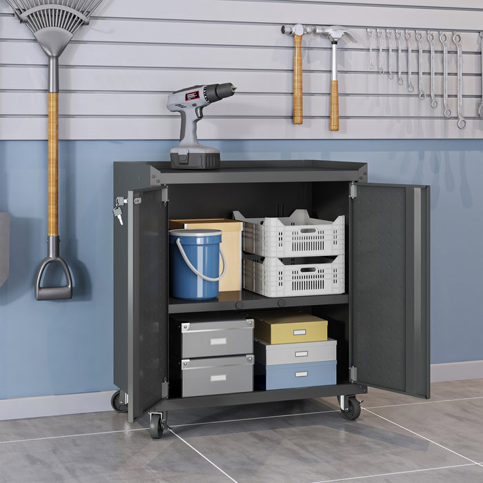 Armoire mobile Fortress de Manhattan Comfort de 31,5 po en métal texturé avec 2 tablettes réglables pour le garage - gris anthracite