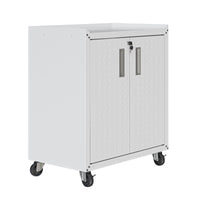 Armoire mobile Fortress de Manhattan Comfort de 31,5 po en métal texturé avec 2 tablettes réglables pour le garage - blanche