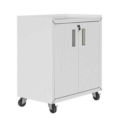 Fortress Textured Metal 31.5" Garage Mobile Cabinet with 2 Adjustable Shelves - White|Armoire mobile Fortress de Manhattan Comfort de 31,5 po en métal texturé avec 2 tablettes réglables pour le garage - blanche