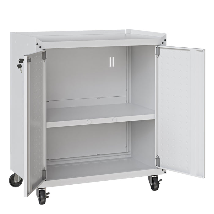 Armoire mobile Fortress de Manhattan Comfort de 31,5 po en métal texturé avec 2 tablettes réglables pour le garage - blanche