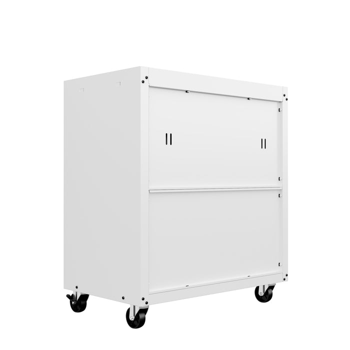 Armoire mobile Fortress de Manhattan Comfort de 31,5 po en métal texturé avec 2 tablettes réglables pour le garage - blanche